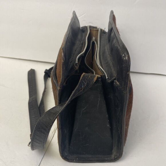 Avelar Cowhide Handbag Crossbody Purse Dark Brown Cow Leather Fur Made Mexico - Picture 5 of 14